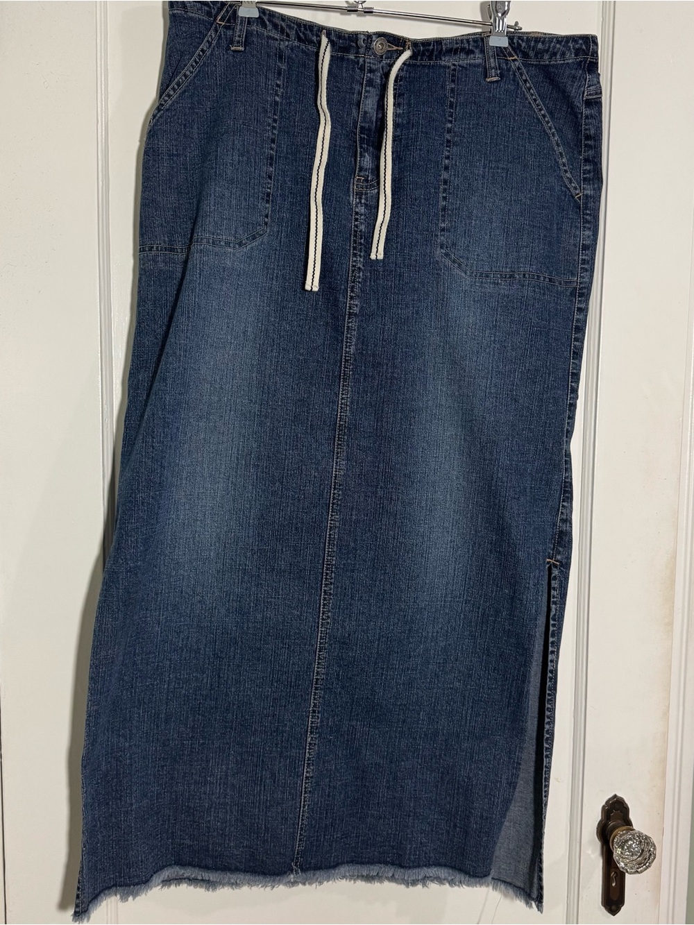 Dark Blue Denim Skirt with Drawstring Waist